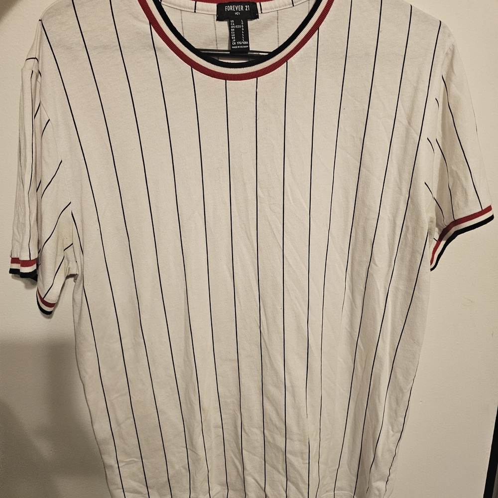 Forever 21 White Tee with Black and Red Stripes